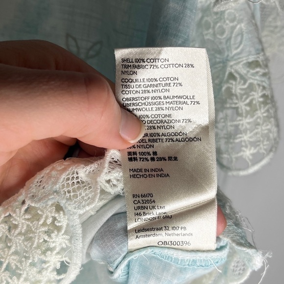 Anthropologie Lace Trimmed Tie Dye and Embroidered Cotton Tie Neck Top - Picture 12 of 15